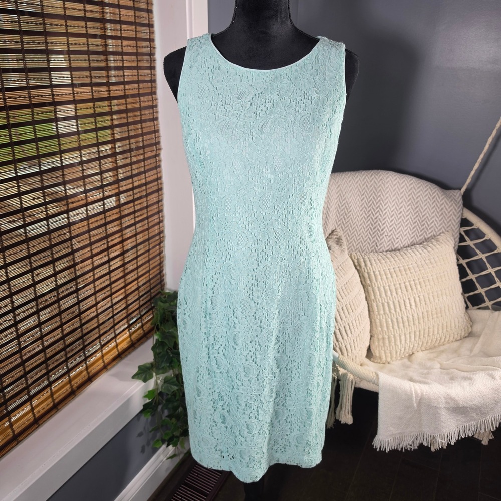 Lauren Ralph Lauren Mint Green Lace Sheath Dress Size 10 Wedding Guest